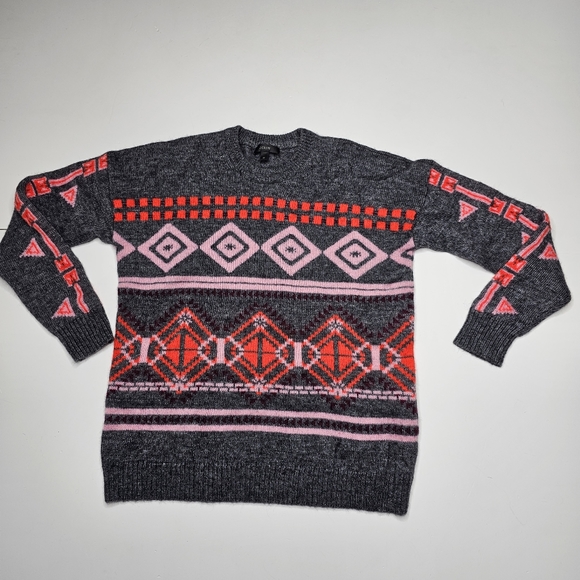 J. Crew Knit Pullover Sweater Crew Neck Geometric Print Gray Size M - Picture 1 of 16